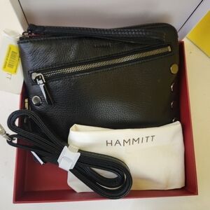 Hammitt Black Leather Clutch with Silver Accents Nash